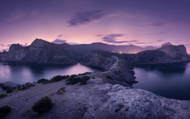 Mountain lake night purple sky #2 free wallpaper for desktop - medium preview image