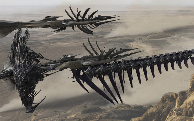 Strange birds desert mountains clouds free wallpaper for desktop - medium preview image