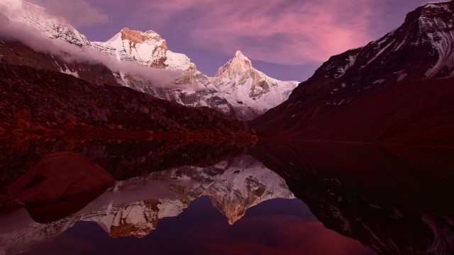 Mountain lake pink sky clouds #3 free wallpaper for desktop - medium preview image