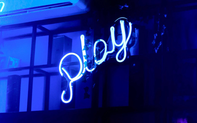 Joy neon sign blue lights free wallpaper for desktop - medium preview image