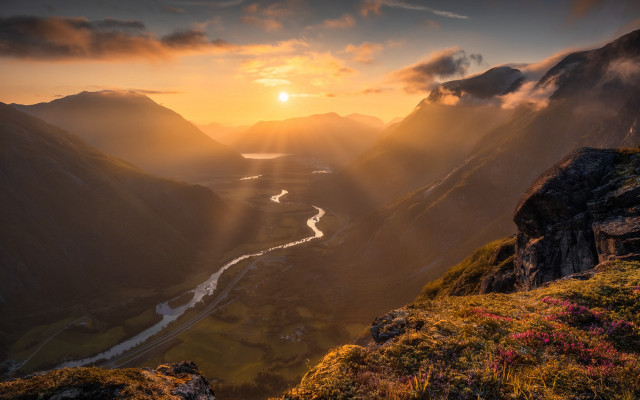 Valley river sunset clouds cityscape free wallpaper for desktop - medium preview image