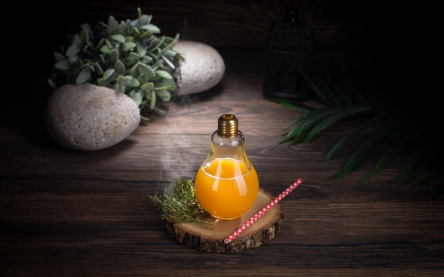 Orange juice bottle wooden table free wallpaper for desktop - medium preview image