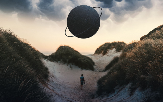 Man walking sand dunes giant free wallpaper for desktop - medium preview image