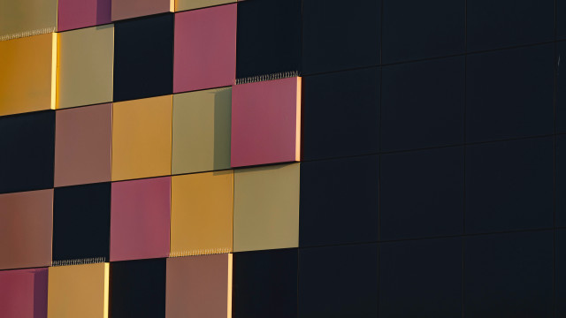 Multicolored facade clock building modular free wallpaper for desktop - medium preview image