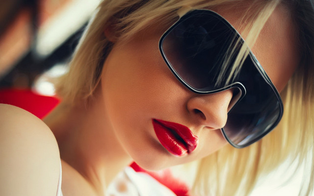 Woman red dress sunglasses bun free wallpaper for desktop - medium preview image