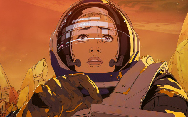 Space suit woman sunset orange free wallpaper for desktop - medium preview image