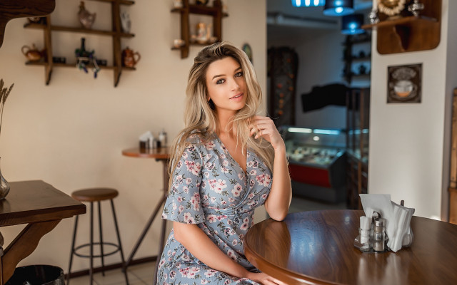 Woman coffee sitting clock portrait free wallpaper for desktop - medium preview image