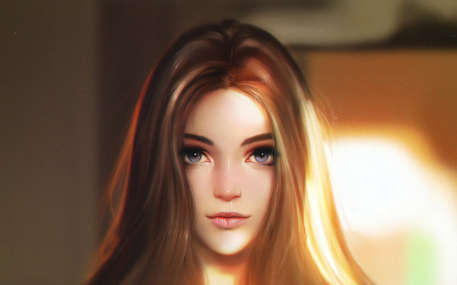 Woman blueeyes longhair portrait photorealistic free wallpaper for desktop - medium preview image