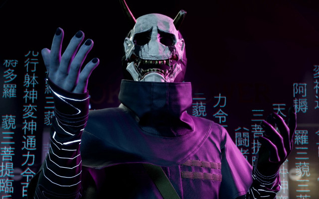 Man purple creepy mask cyberpunk free wallpaper for desktop - medium preview image