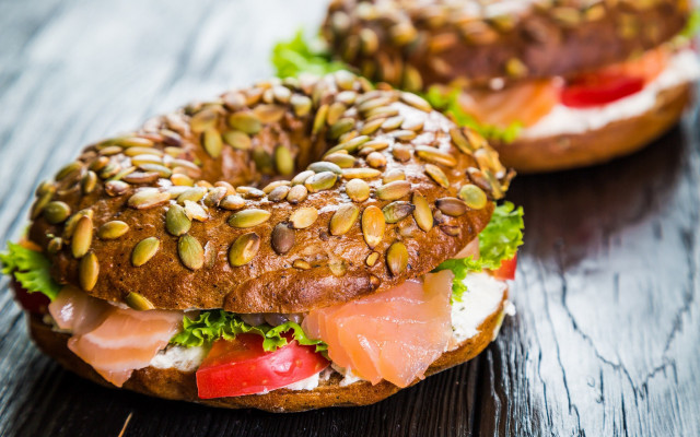 Bagel sandwich salmon lettuce sunflower free wallpaper for desktop - medium preview image