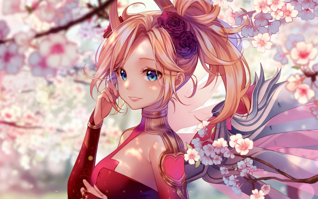 Pink dress flower blossoms anime free wallpaper for desktop - medium preview image