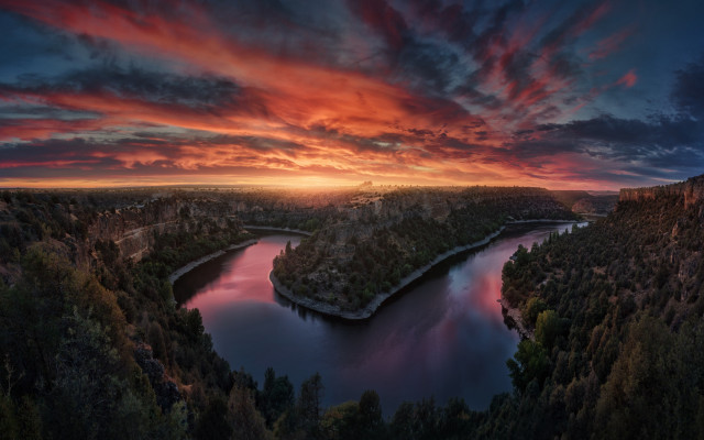 Sunset river forest red sky free wallpaper for desktop - medium preview image