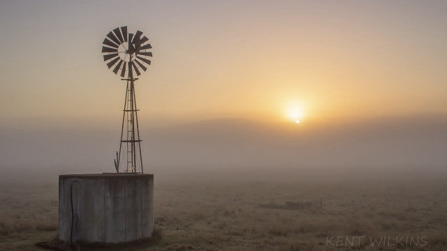 Windmill field sunset fog mist free wallpaper for desktop - medium preview image