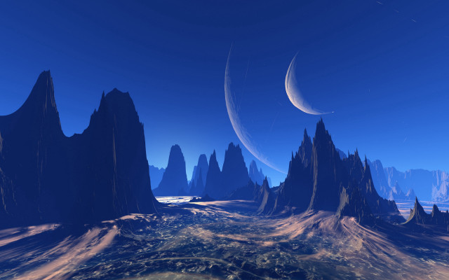 Mountains moon blue sky ocean free wallpaper for desktop - medium preview image