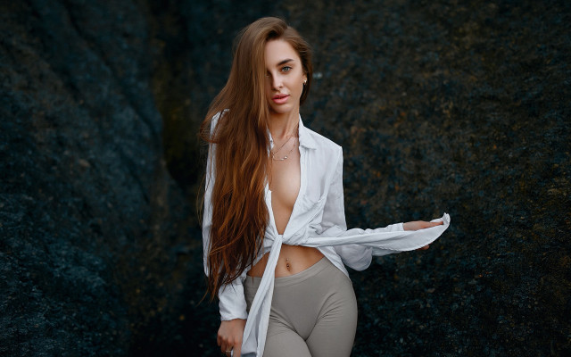 Woman longhair whiteclothes aurora galaxy free wallpaper for desktop - medium preview image