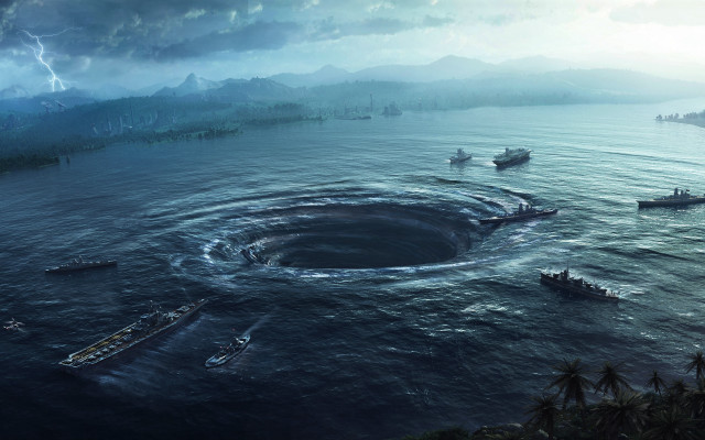 Ships ocean storm matte painting free wallpaper for desktop - medium preview image