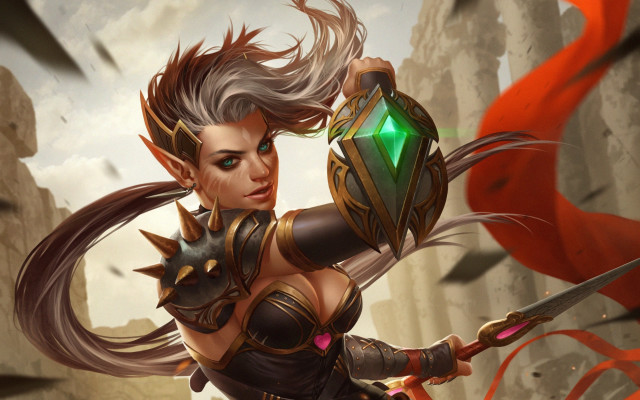 Woman sword green light fantasy free wallpaper for desktop - medium preview image