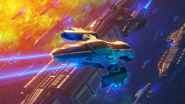 Futuristic space ship colorful sky free wallpaper for desktop - medium preview image