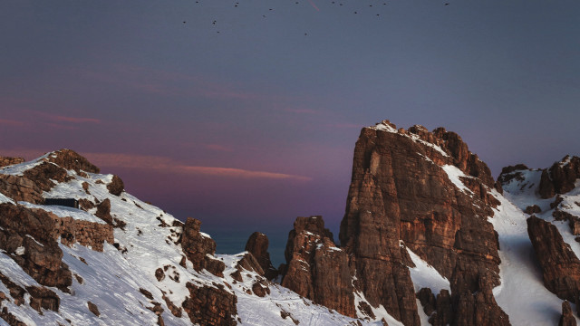 Mountain snow pink sky birds free wallpaper for desktop - medium preview image