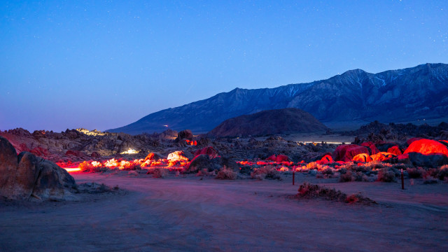 Desert rocks lights mountains night free wallpaper for desktop - medium preview image