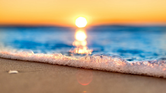 Wave sunset ocean beach bokeh free wallpaper for desktop - medium preview image