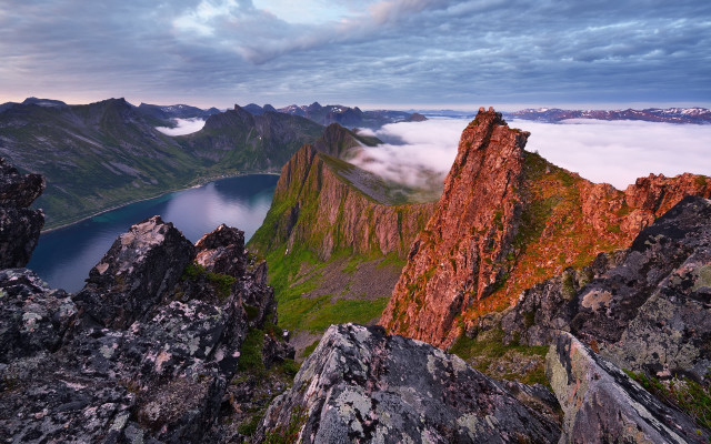 Mountain lake clouds forest city free wallpaper for desktop - medium preview image