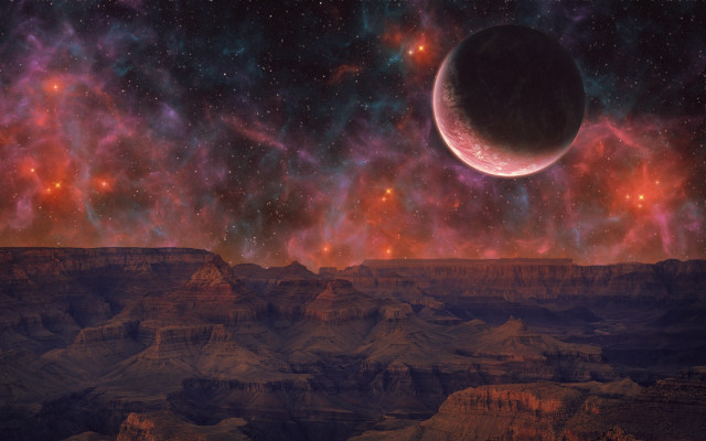 Moon mountain sky stars space free wallpaper for desktop - medium preview image