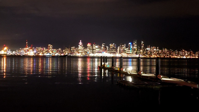Vancouver city skyline boat night free wallpaper for desktop - medium preview image