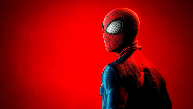 Spiderman red background black backpack free wallpaper for desktop - medium preview image