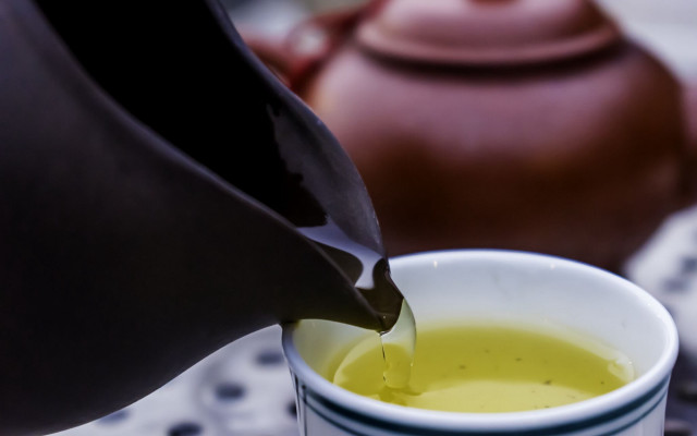 Pouring green tea cup teapot free wallpaper for desktop - medium preview image