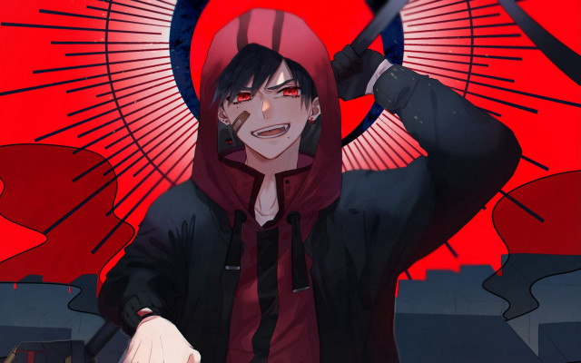 Red hoodie bandaid yandere solo free wallpaper for desktop - medium preview image