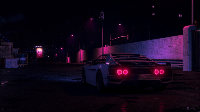 Retro futuristic car night cityscape free wallpaper for desktop - medium preview image