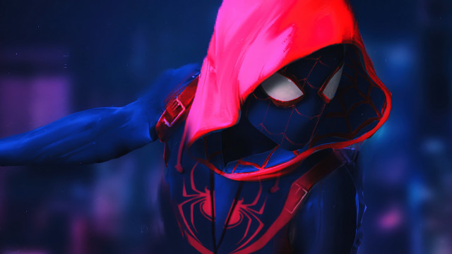 Red blue hooded superhero masked free wallpaper for desktop - medium preview image