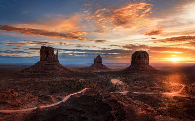Sunset desert river mountains cityscape free wallpaper for desktop - medium preview image