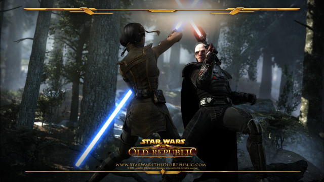 Couple people woods lightsabers sword free wallpaper for desktop - medium preview image
