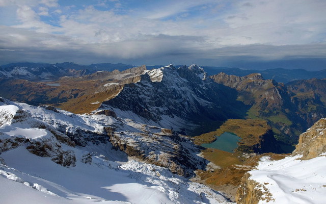 Mountain lake snowy horizon ocean free wallpaper for desktop - medium preview image