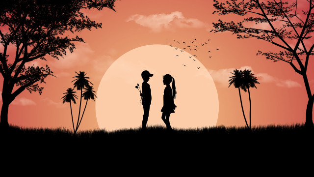 Romantic sunset couple palm trees free wallpaper for desktop - medium preview image
