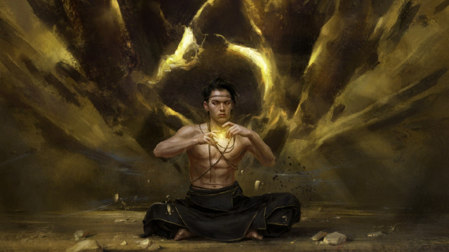 Man sitting giant creature light free wallpaper for desktop - medium preview image