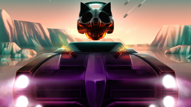 Car cat desert rocks sky free wallpaper for desktop - medium preview image