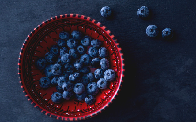 Red bowl blueberries scissors stilllife free wallpaper for desktop - medium preview image