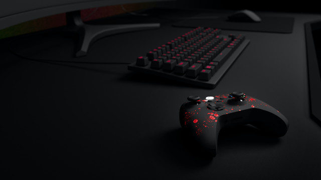Black desk red black keyboard free wallpaper for desktop - medium preview image