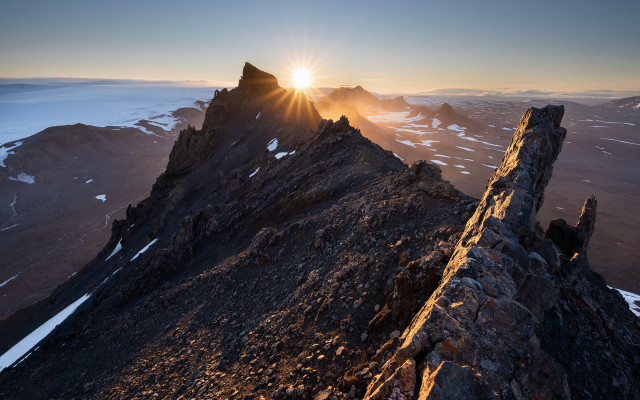 Mountain sunset rocks snow outdoor free wallpaper for desktop - medium preview image