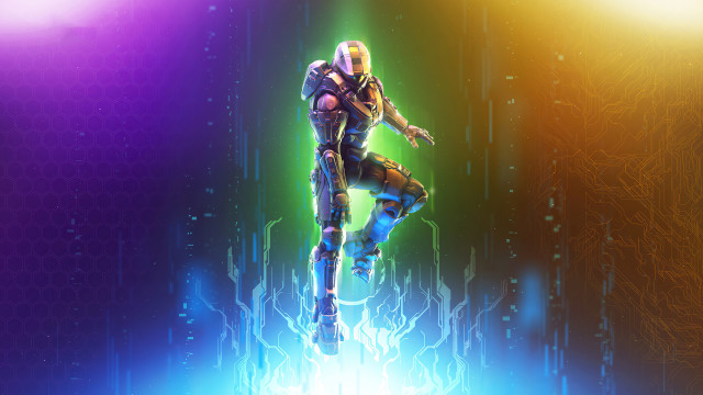 Futuristic man neon background hologram free wallpaper for desktop - medium preview image