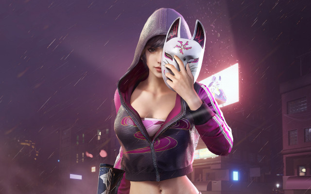 Purple hoodie catmask night rain free wallpaper for desktop - medium preview image