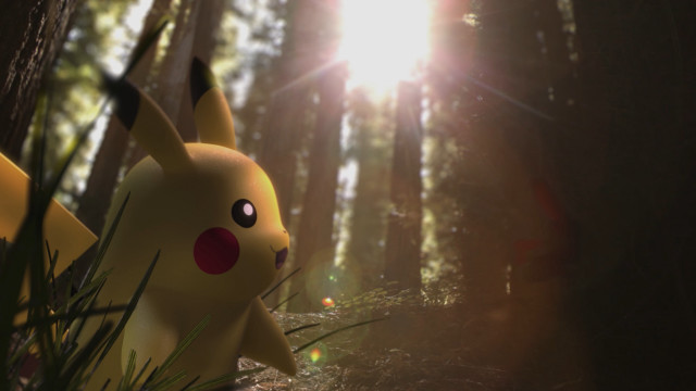 Pikachu woods sunlight photorealism 3d free wallpaper for desktop - medium preview image