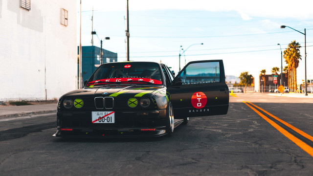 Black car black truck street free wallpaper for desktop - medium preview image