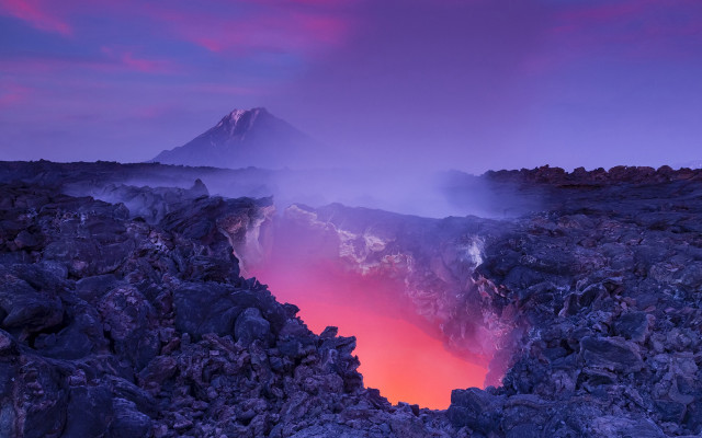 Lava pool mountain dusk pink free wallpaper for desktop - medium preview image