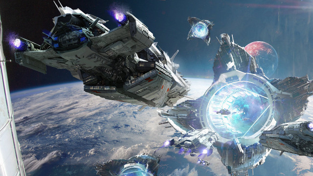Space station earth ship fantasy free wallpaper for desktop - medium preview image