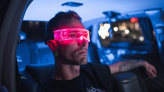 Man pink glasses car night free wallpaper for desktop - medium preview image
