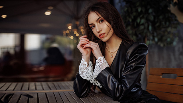 Woman sitting portrait artnouveau serious free wallpaper for desktop - medium preview image